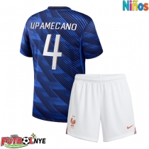 Camiseta Francia Dayot Upamecano #4 Primera Equipación para niños Mundial 2026 manga corta (+ pantalones cortos)